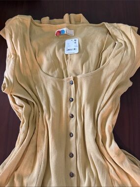 Free People Beach Yellow Button Up Maxi Jersey Knit Dress